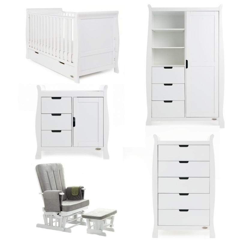 Obaby Stamford Classic Sleigh 5 Piece Furniture Roomset-White