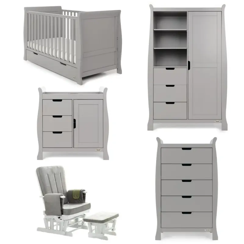 Image of Obaby Stamford Classic Sleigh 5 Piece Furniture Roomset-Warm Grey