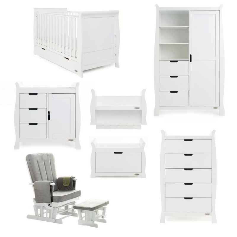 Obaby Stamford Classic Sleigh 7 Piece Furniture Roomset-White (NEW)