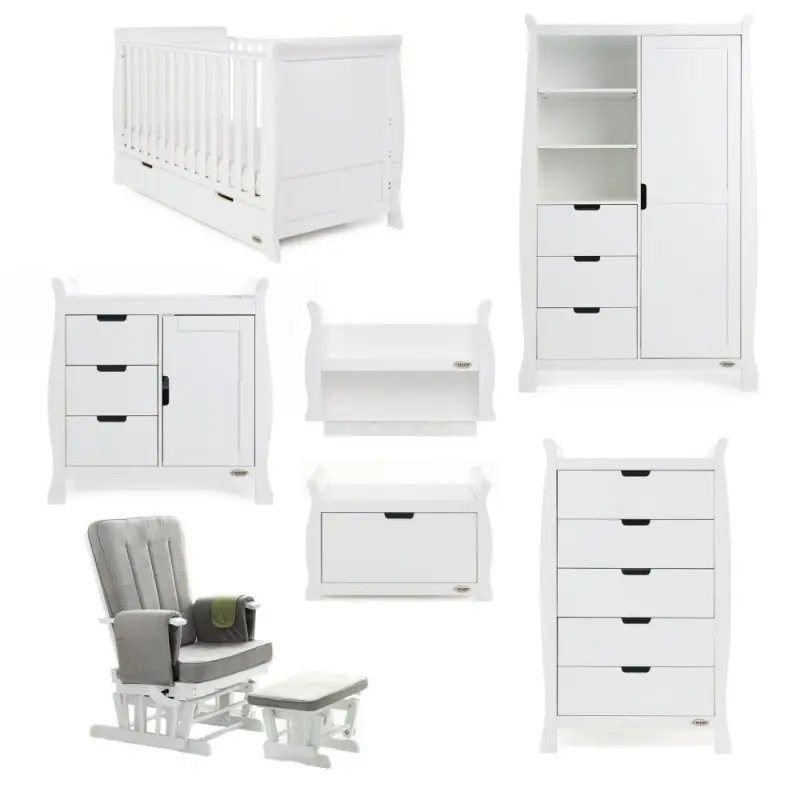Image of Obaby Stamford Classic Sleigh 7 Piece Furniture Roomset - White