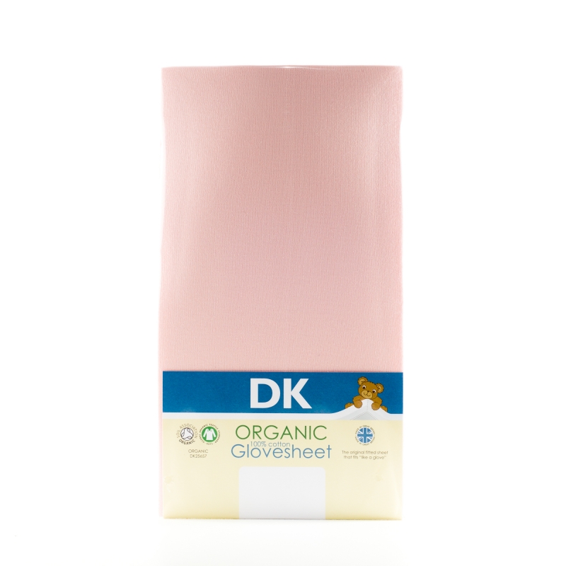 DK Glove ORGANIC Fitted Cotton Sheet for Short Cot Bed 132x70-Pink