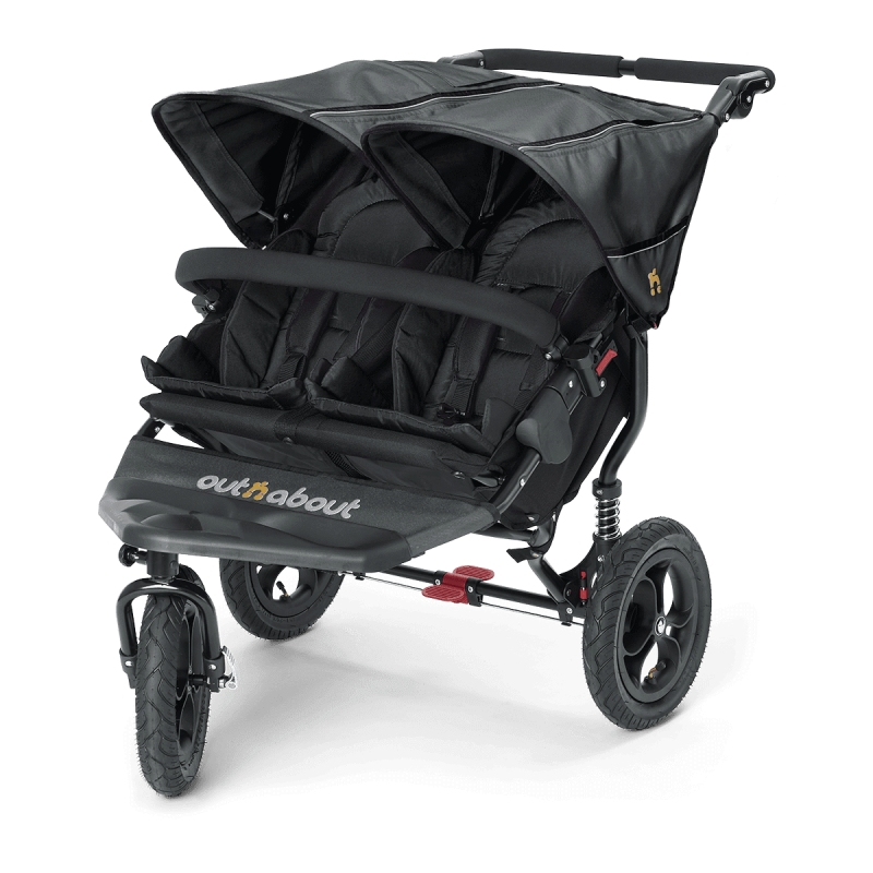 Out n About Nipper Double 360 V4 Stroller-Raven Black WITH FREE RAIN COVER 