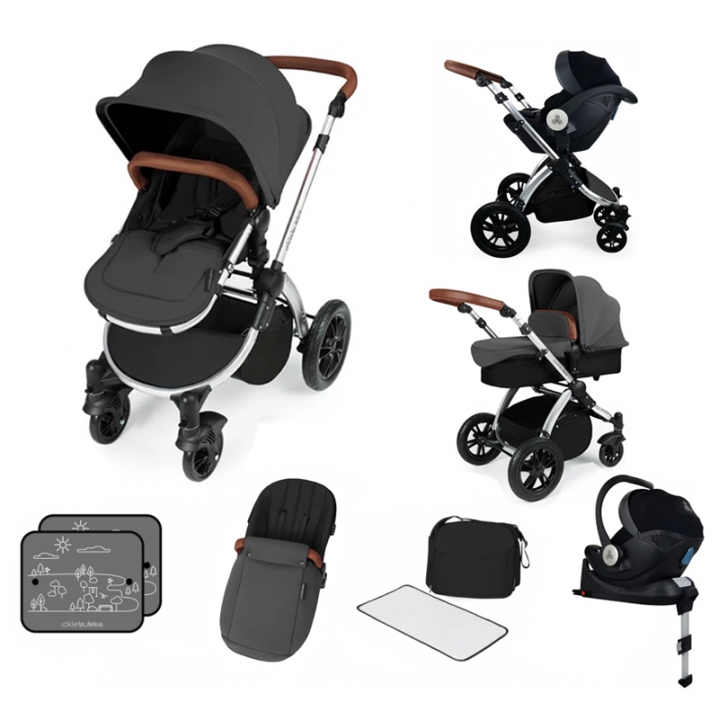 Ickle Bubba Stomp V3 Silver Frame I-SIZE Travel System With Mercury Carseat & Isofix Base-Graphite Grey