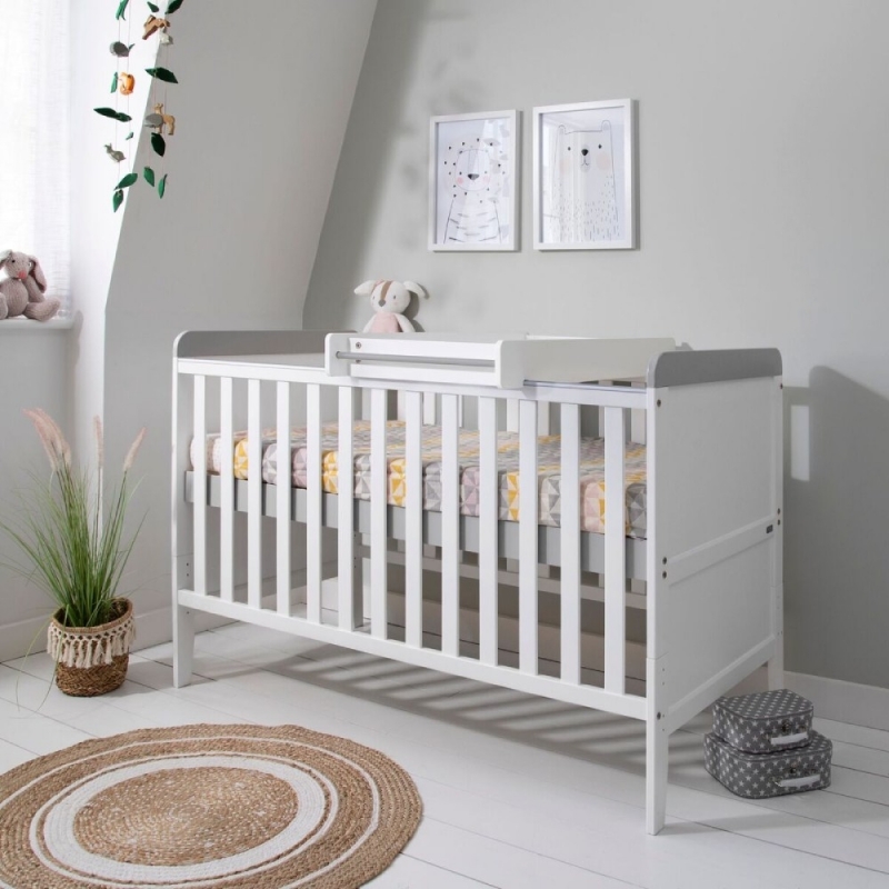 grey and white cot bedding