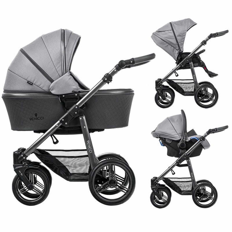 New Venicci Carbo Lux 3 in 1 travel system Natural Grey with car seat bag & pvc 