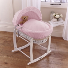 Clair De Lune Dimple White Wicker Moses Basket-Pink