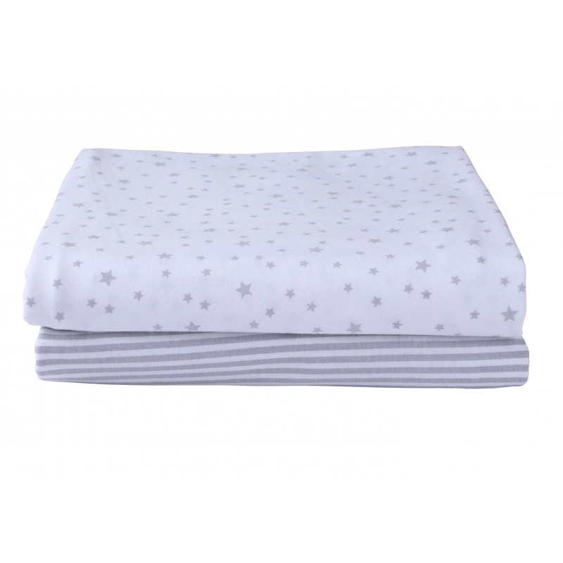 Clair De Lune 2 Pack Fitted Cot Bed Sheets-Grey