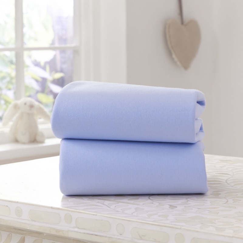 Blue 2 x Moses Basket 100% Cotton Soft Jersey Fitted Sheets 
