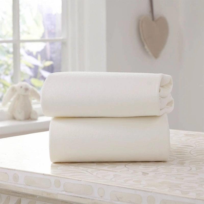 Clair De Lune 2 Pack Fitted Cotton Moses Basket Sheets-Cream