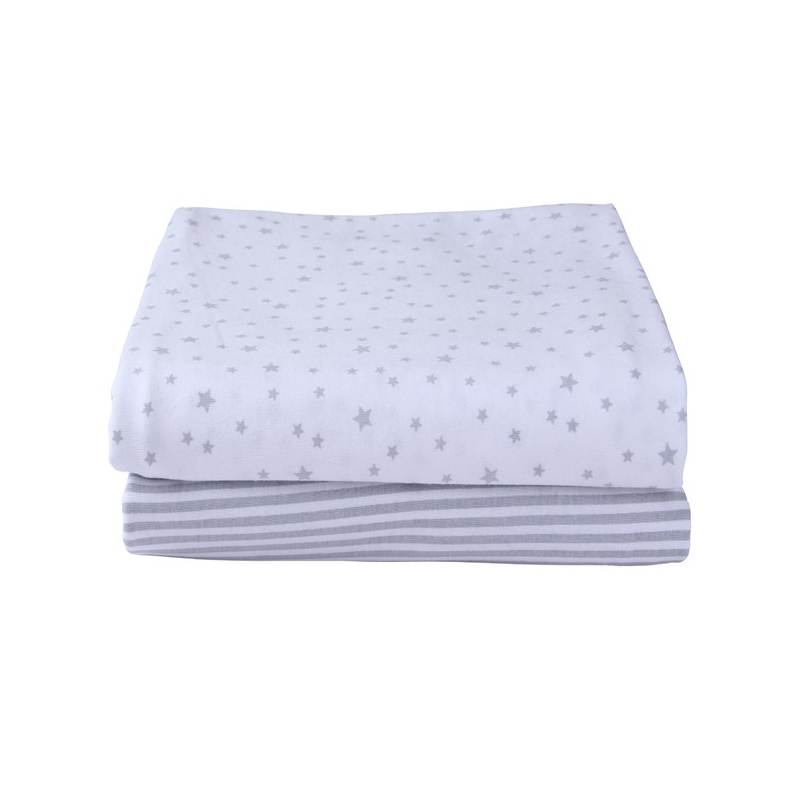 Clair De Lune 2 Pack Fitted Cotton Moses Sheets-Grey