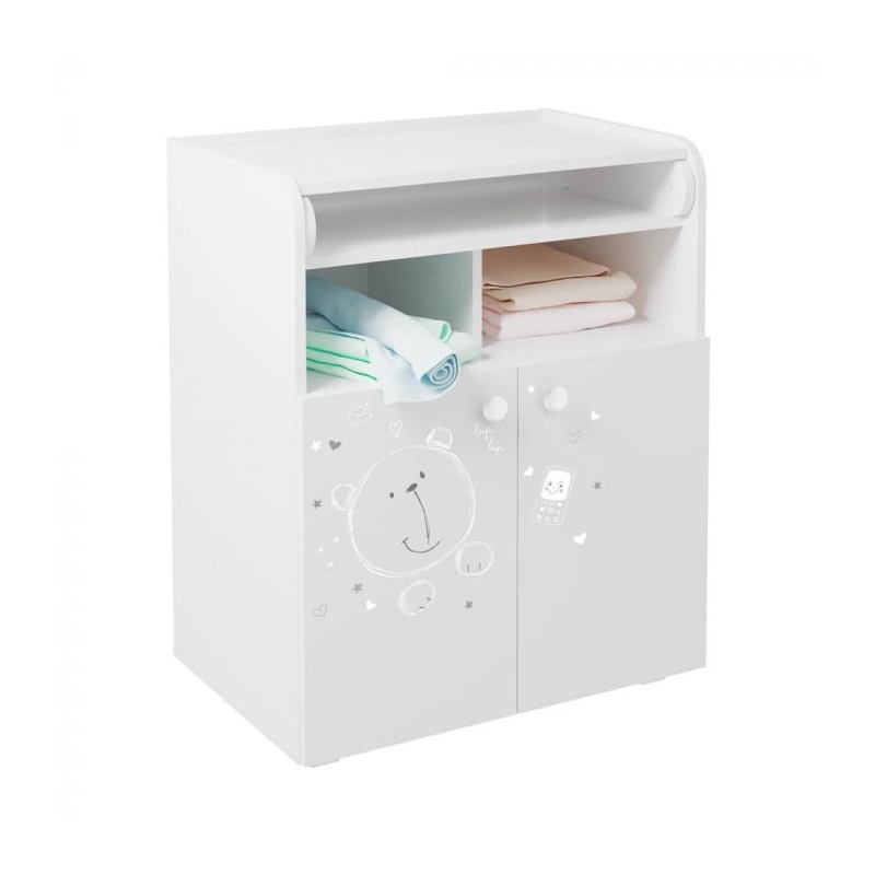 Kidsaw Kudl Kids Changing Board Cupboard with Storage- Teddy Print White