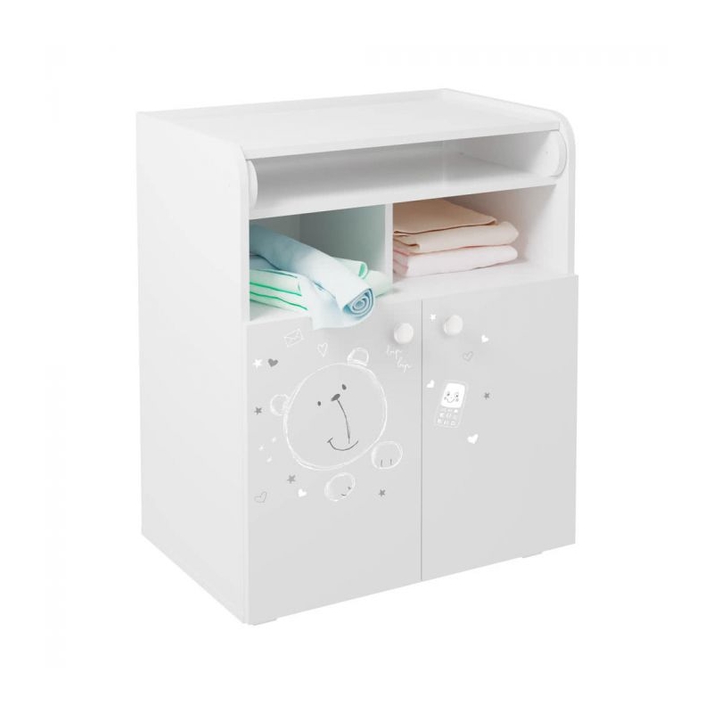 Kidsaw Kudl Kids Changing Board Cupboard with Storage- Teddy Print White 