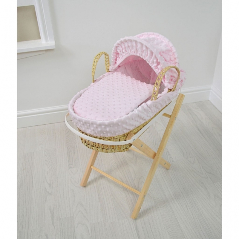 Kiddies Kingdom Dolls Moses Basket-Dimple Pink With Folding Stand!
