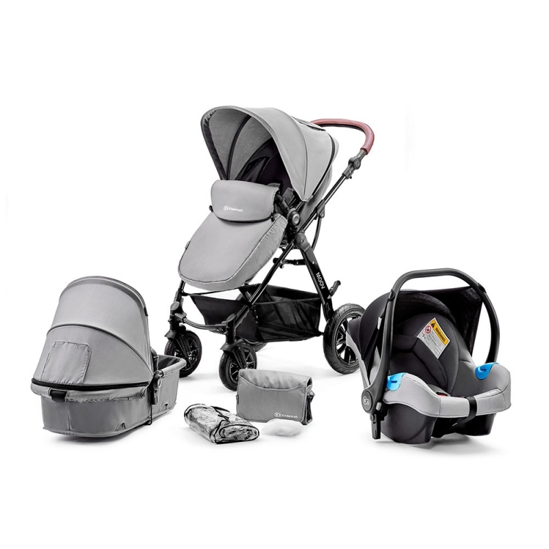 Kinderkraft Moov 3in1 (Mink Car Seat) Travel System With Carrycot-Grey