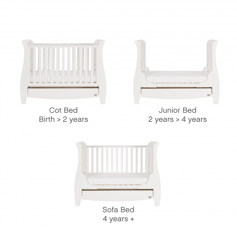 Tutti Bambini Katie Sleigh Mini Cot Bed With Under Bed DrawerWhite (2022)