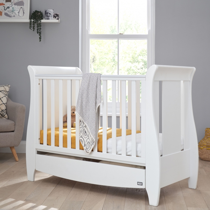 Tutti Bambini Katie Sleigh Mini Cot Bed With Under Bed Drawer-White
