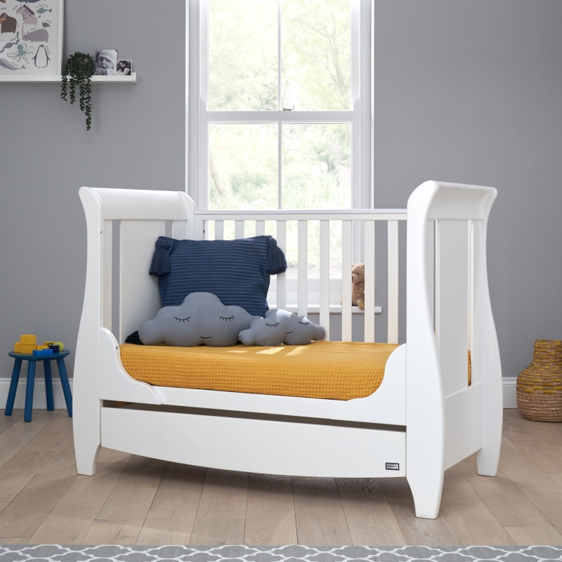 Tutti Bambini Katie Sleigh Mini Cot Bed With Under Bed DrawerWhite (2022)