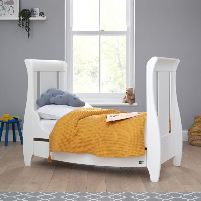 Tutti Bambini Katie Dropside Sleigh CotWhite + FREE Drawer + FREE Foam