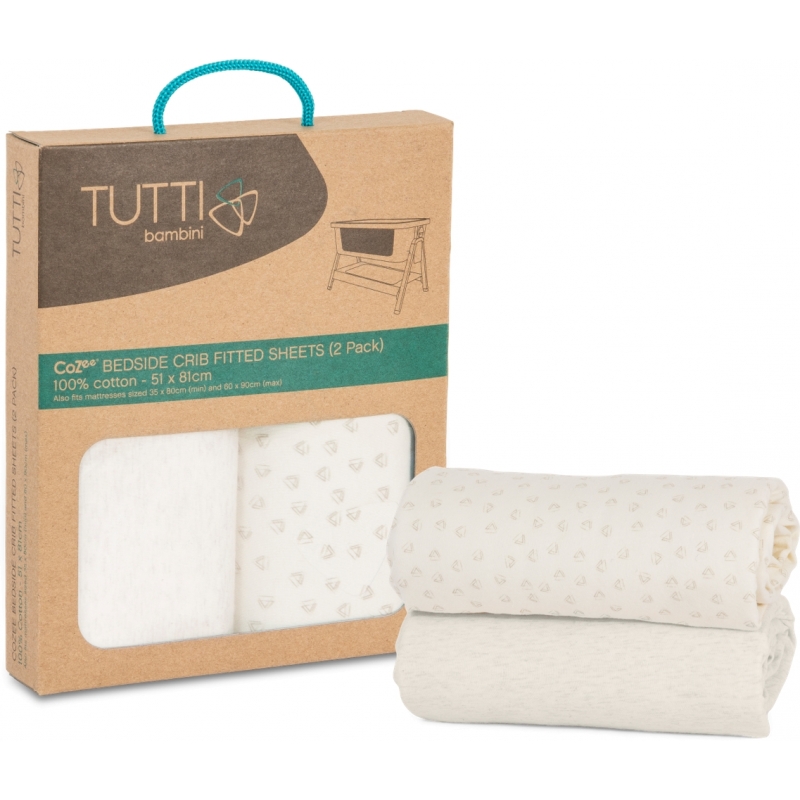 Tutti Bambini CoZee Bedside Crib Fitted Sheets 2 PackNeutral/Pebble