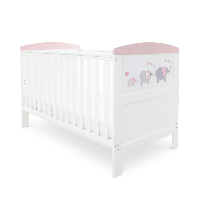 Ickle Bubba Coleby Style Cot Bed-Elephant Love Pink