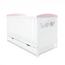 Ickle Bubba Coleby Style Cot Bed & Under Drawer- Elephant Love Pink