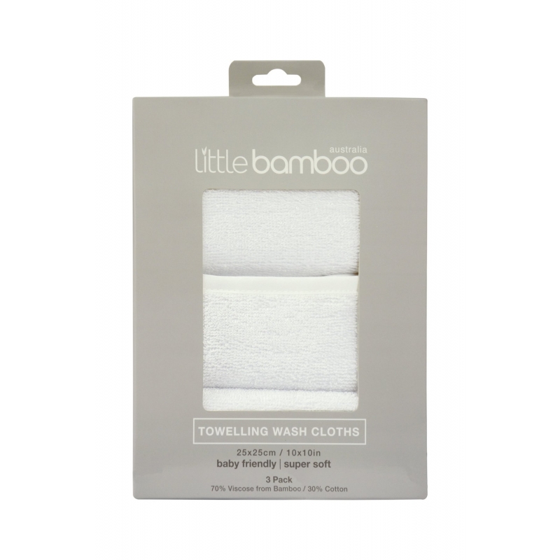 Little Bamboo 3 Pack Towelling Washers Pack - White
