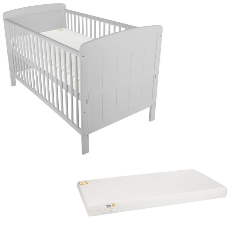 CuddleCo Juliet Cot Bed with Mother & Baby Foam Mattress-Dove Grey 