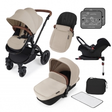 Ickle Bubba Stomp V3 Black Frame Travel System With Galaxy Carseat & Isofix Base-Sand
