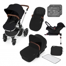 Ickle Bubba Stomp V3 Silver Frame Travel System With Galaxy Carseat & Isofix Base-Black