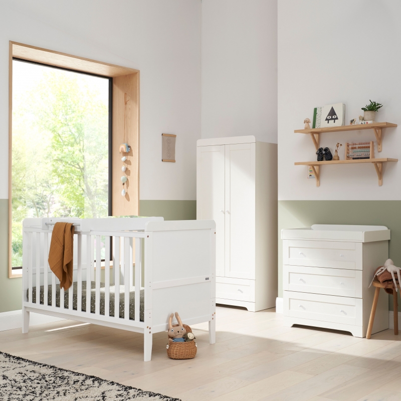 Tutti Bambini Rio 3 Piece Room Set with Cot Top Changer-White (2022)