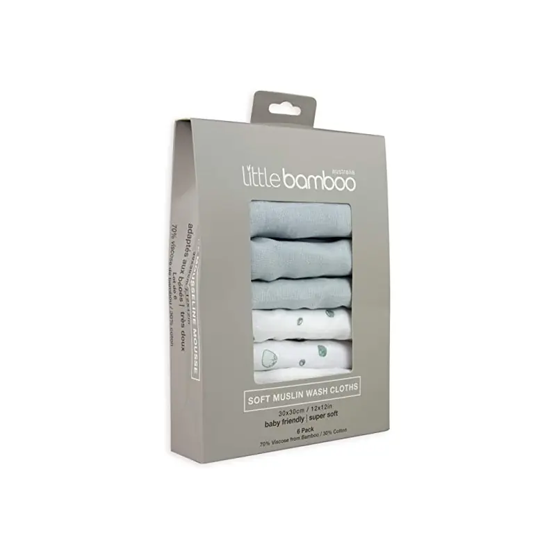 Little Bamboo 6 Pack Muslin Baby Wash Cloths- Whisper (NEW)