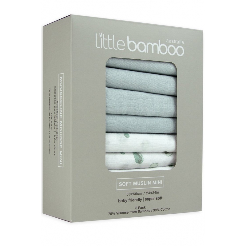 Little Bamboo 8 Pack Muslin Squares- Whisper (NEW)