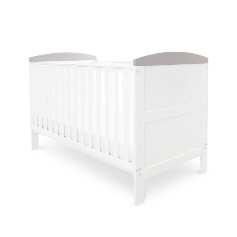 Babyhoot Coleby 2 Piece Cot Bed Including Foam Mattress-White with Grey Trim 