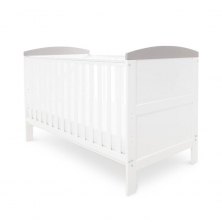 Ickle Bubba Coleby 2 Piece Cot Bed Including Sprung Mattress-White with Grey Trim 