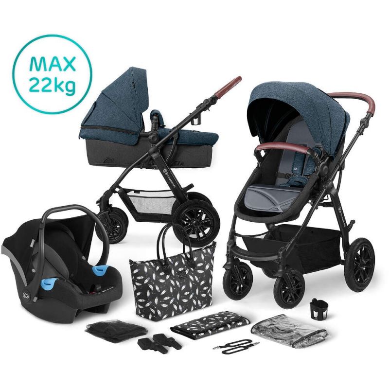 Kinderkraft XMoov 3in1 (Mink Car Seat) Travel System With Carrycot-Denim (2020)