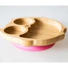 eco rascals Owl Shaped Bamboo Suction Plate-Pink