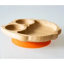 eco rascals Owl Shaped Bamboo Suction Plate-Orange