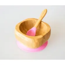 eco rascals Bamboo Suction Bowl & Spoon Set-Pink