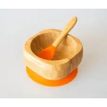 eco rascals Bamboo Suction Bowl & Spoon Set-Orange