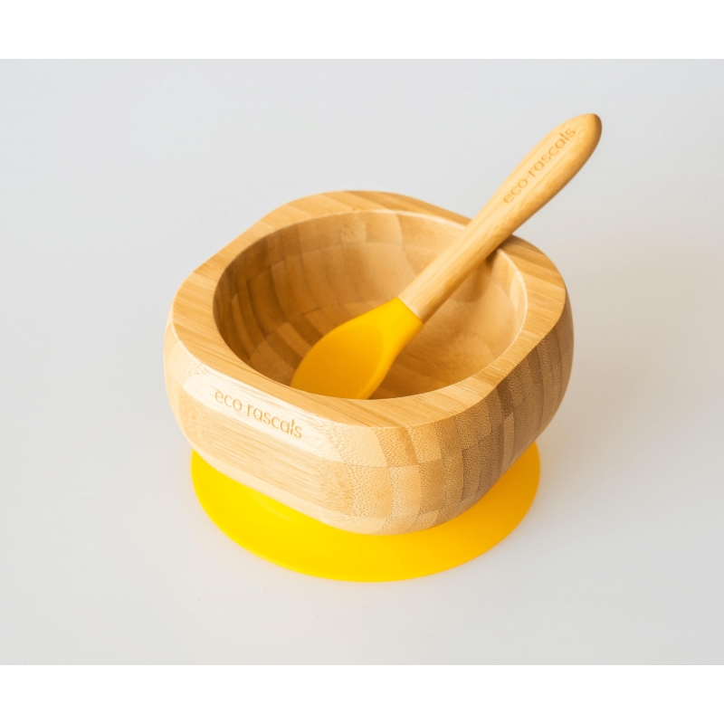 eco rascals Bamboo Suction Bowl & Spoon Set-Yellow (NEW)