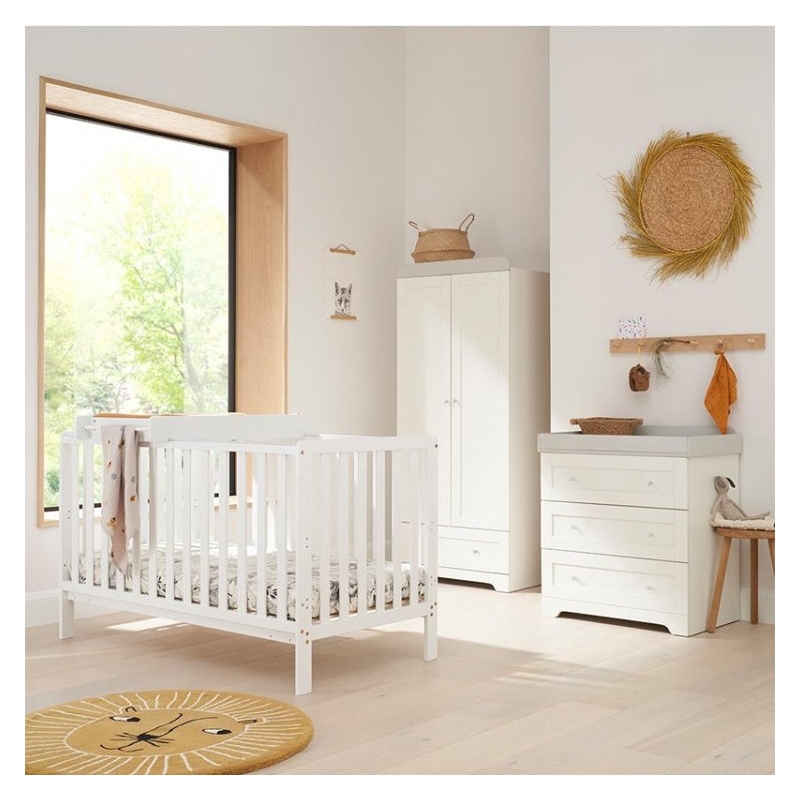 Tutti Bambini Malmo 3 Piece Room Set  with Cot Top Changer-White & Dove Grey (2022)