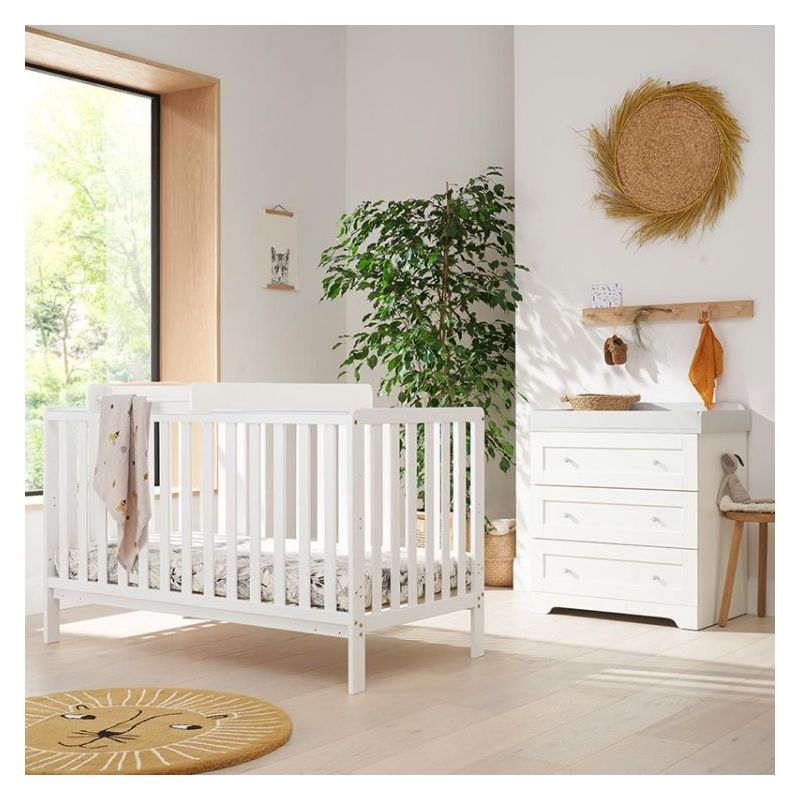 Tutti Bambini Malmo 2 Piece Room Set with Cot Top Changer-White & Dove Grey (2022)