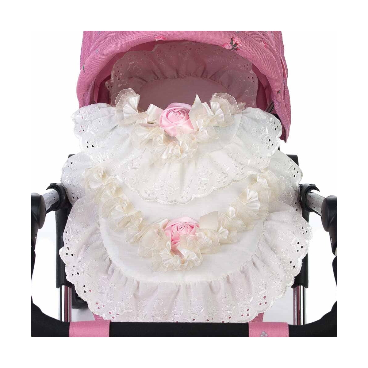 Image of Roma Dolls Pram 2 Piece Bedding Set-Cream & Pink Rose