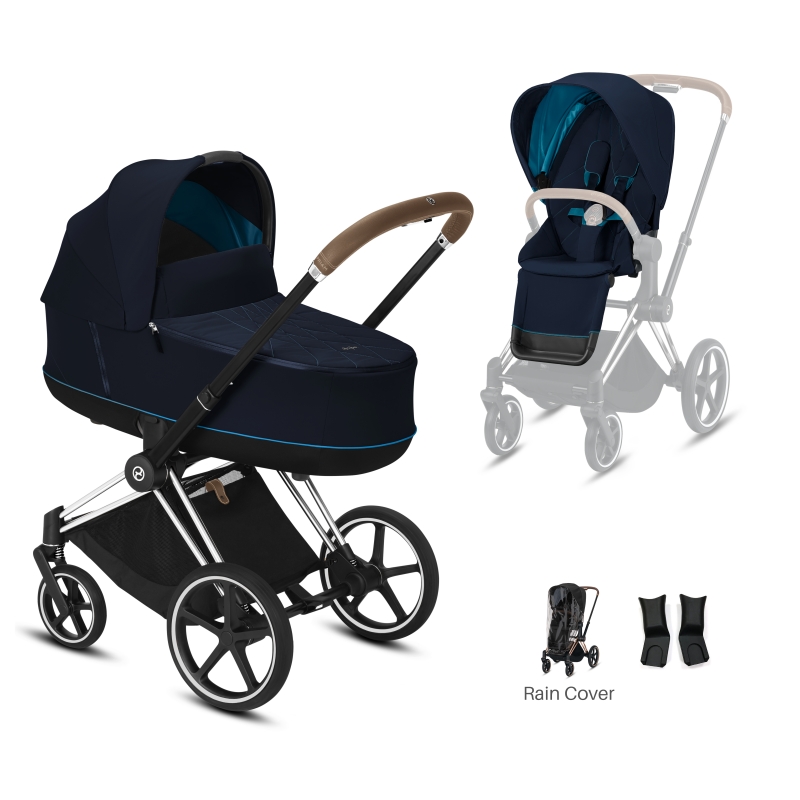 Cybex Priam Chrome Pushchair with Lux Carry Cot-Nautical Blue/Brown (2020)