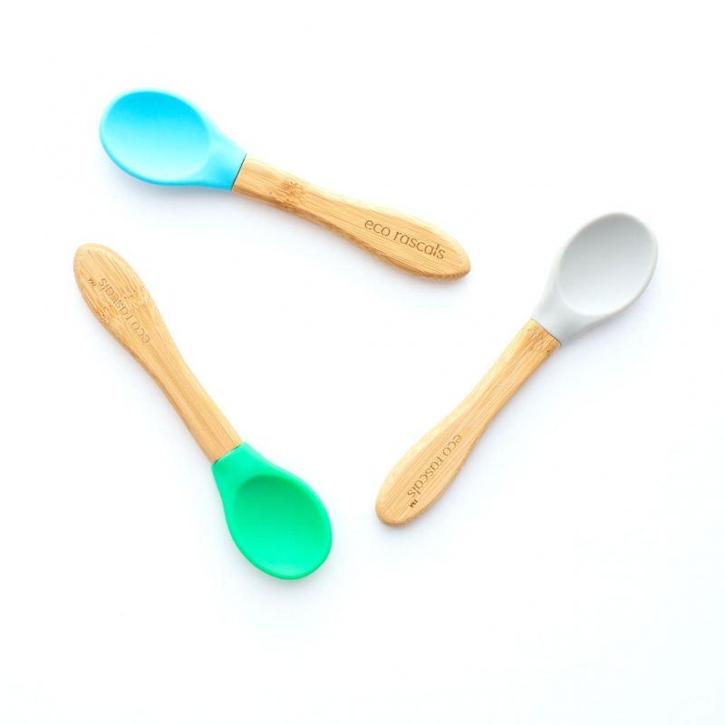 eco rascals Pack of 3 Mixed Colour Spoons-Grey,Blue,Green (NEW)