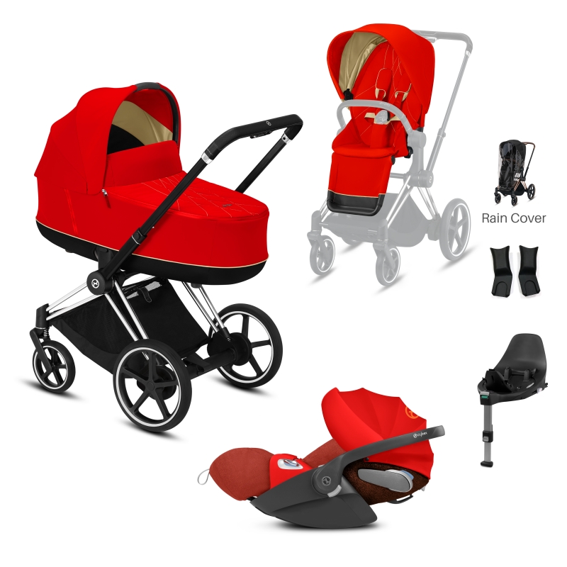 Cybex e-Priam Chrome Pushchair with Lux Carry Cot & Cloud Z Car Seat-Autumn Gold/Black (NEW)