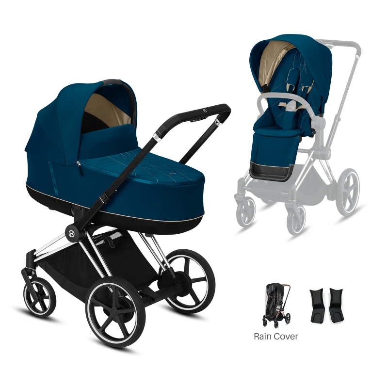 Cybex e-Priam Chrome Pushchair with Lux Carry Cot-Mountain Blue/Black (2020)
