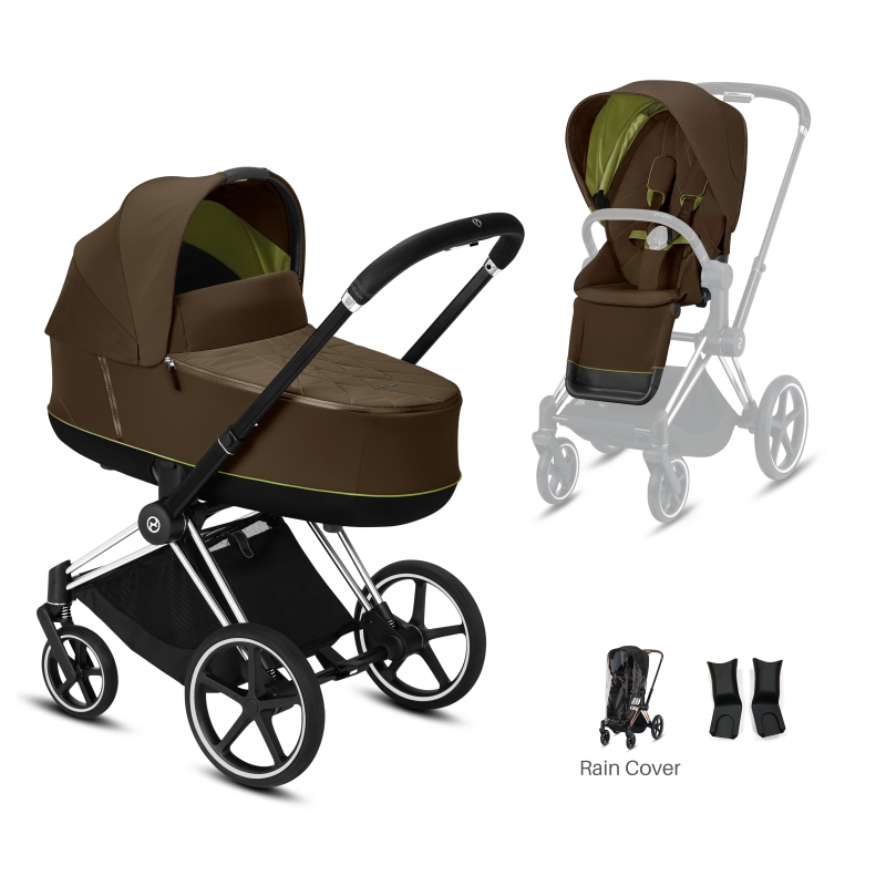Cybex e-Priam Chrome Pushchair with Lux Carry Cot-Khaki Green/Black (2020)