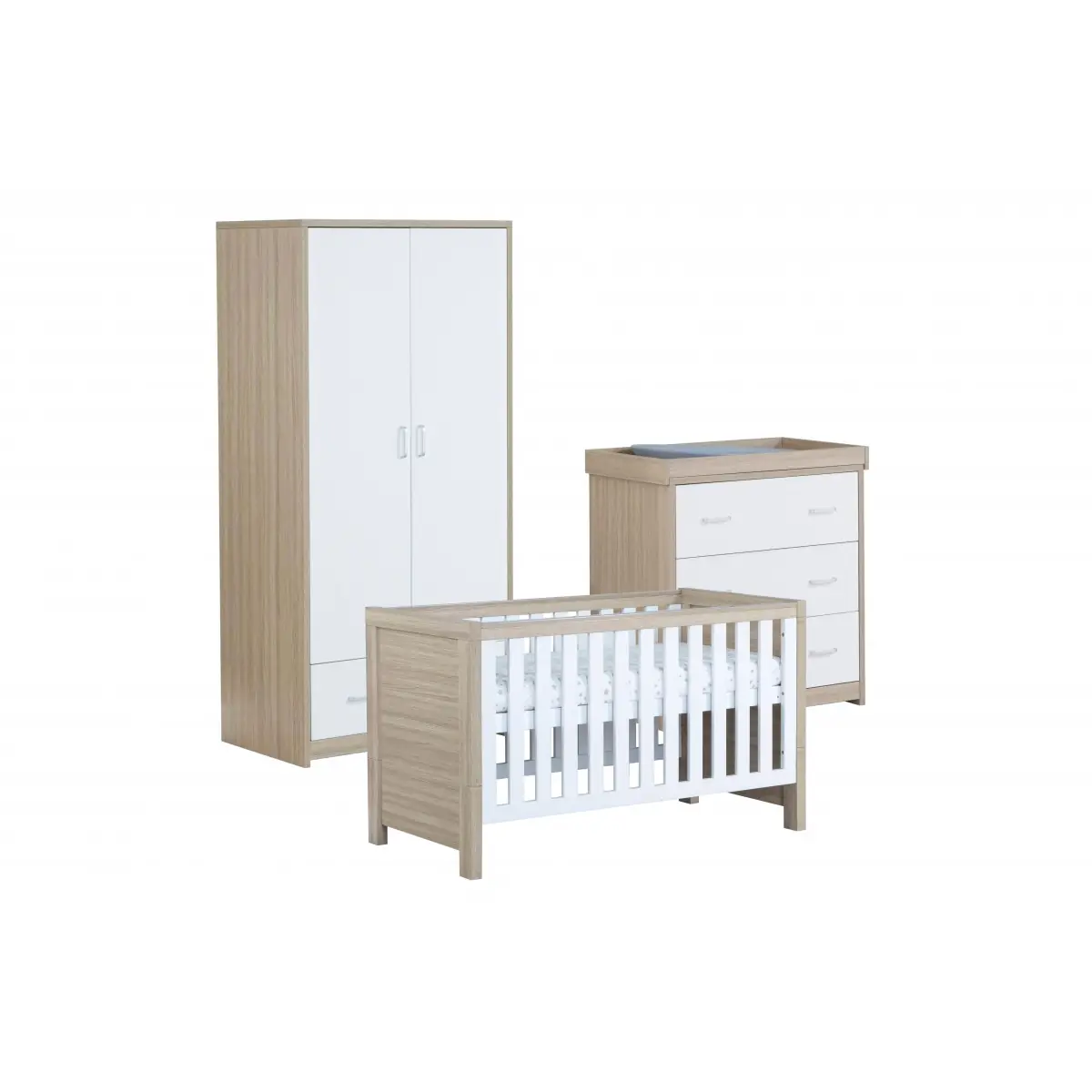 Image of Babymore Luno 3 Piece Furniture Room Set-Oak/White