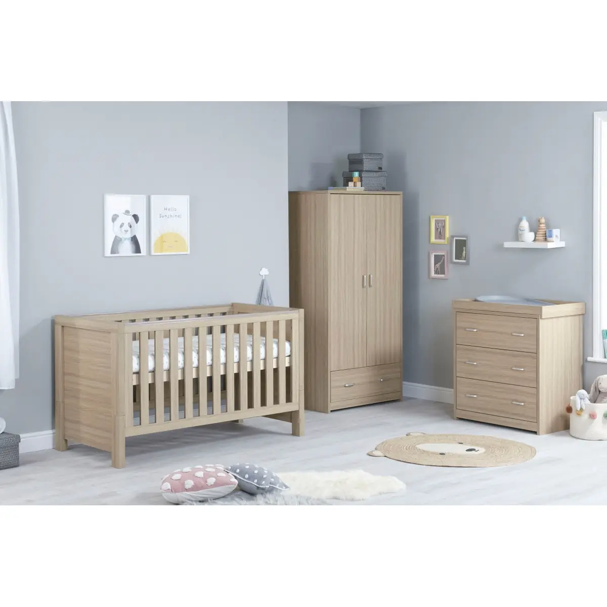 Image of Babymore Luno 3 Piece Furniture Room Set-Oak